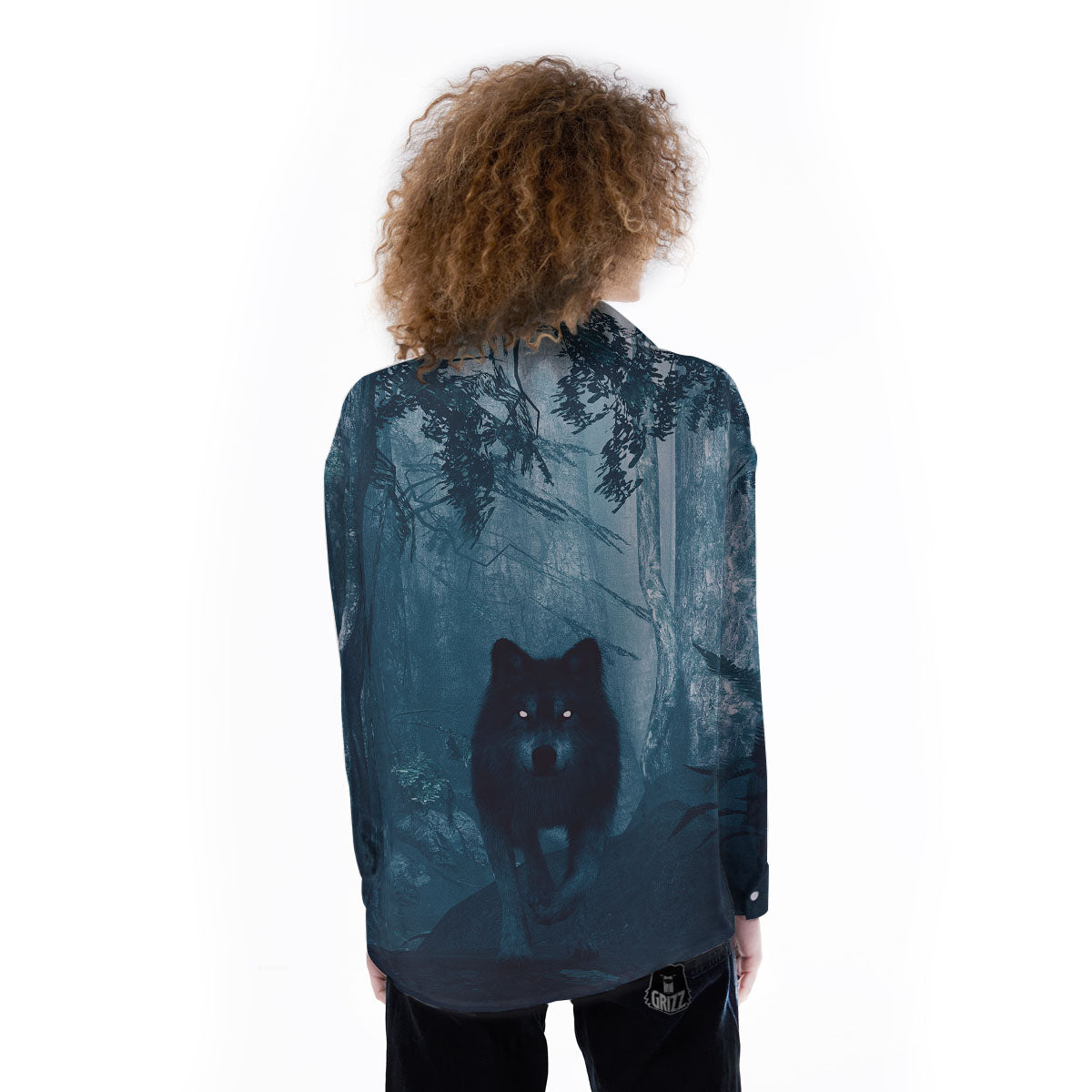Wolf Jungle Print Women's Long Sleeve Shirts-grizzshop