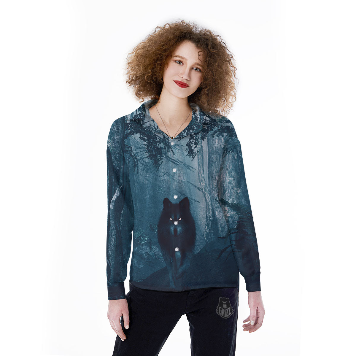 Wolf Jungle Print Women's Long Sleeve Shirts-grizzshop