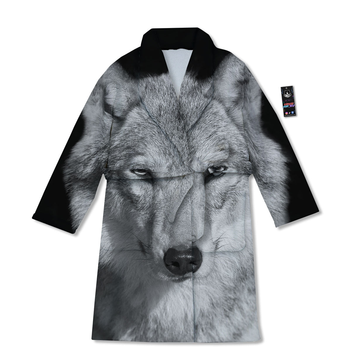 Wolf Monochrome Print Bathrobe-grizzshop