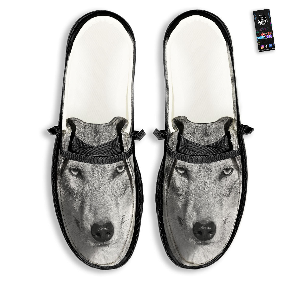 Wolf Monochrome Print Black Loafers-grizzshop