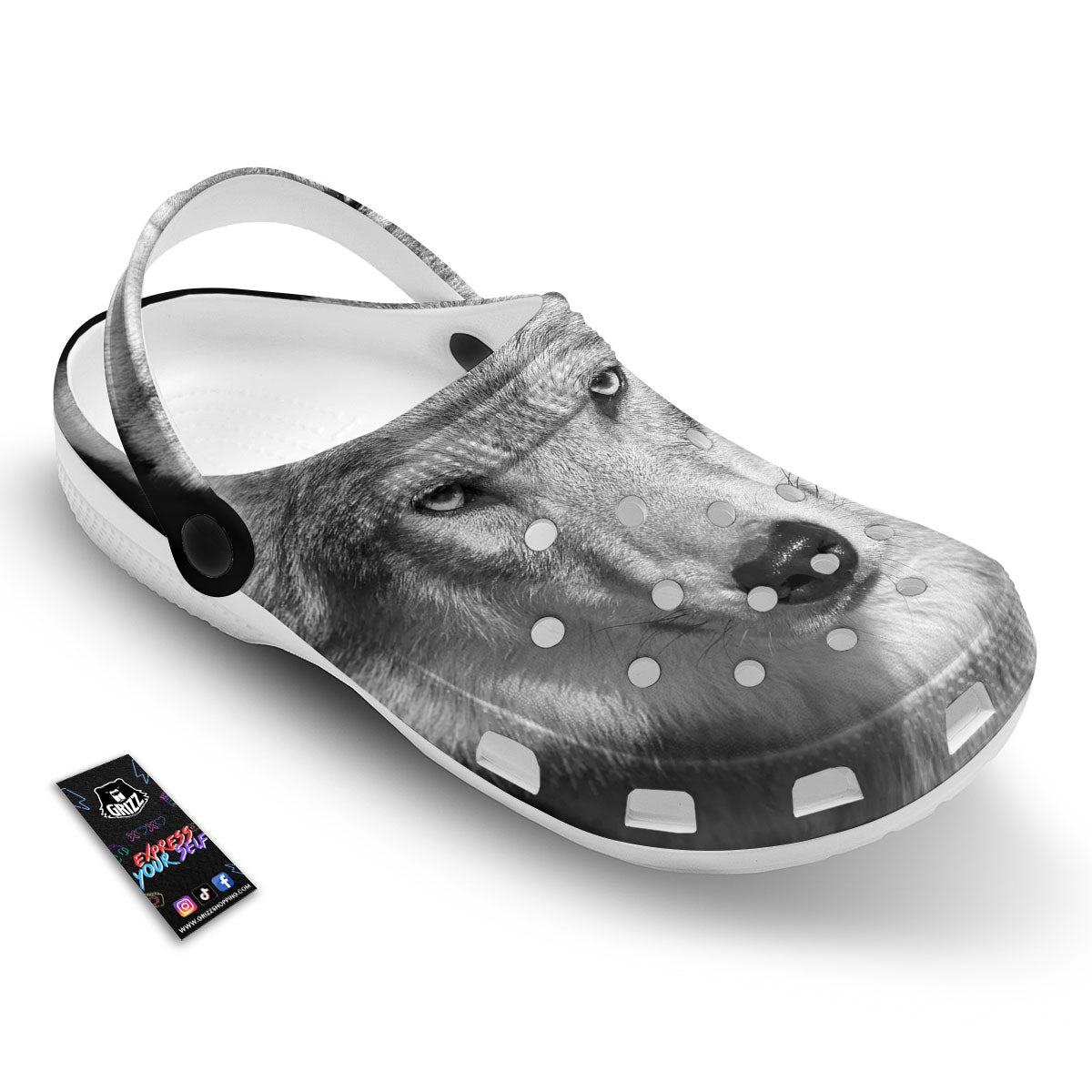 Wolf Monochrome Print Clog-grizzshop