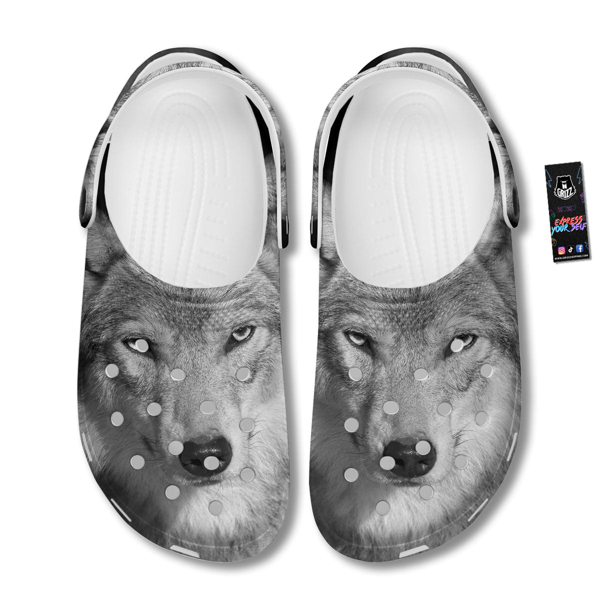 Wolf Monochrome Print Clog-grizzshop