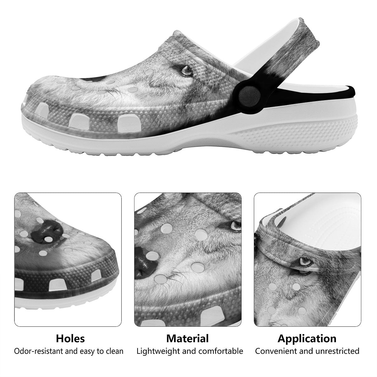 Wolf Monochrome Print Clog-grizzshop