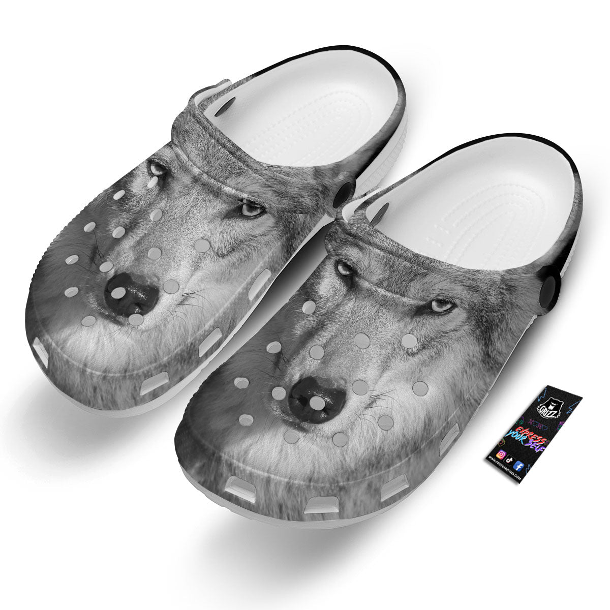 Wolf Monochrome Print Clog-grizzshop