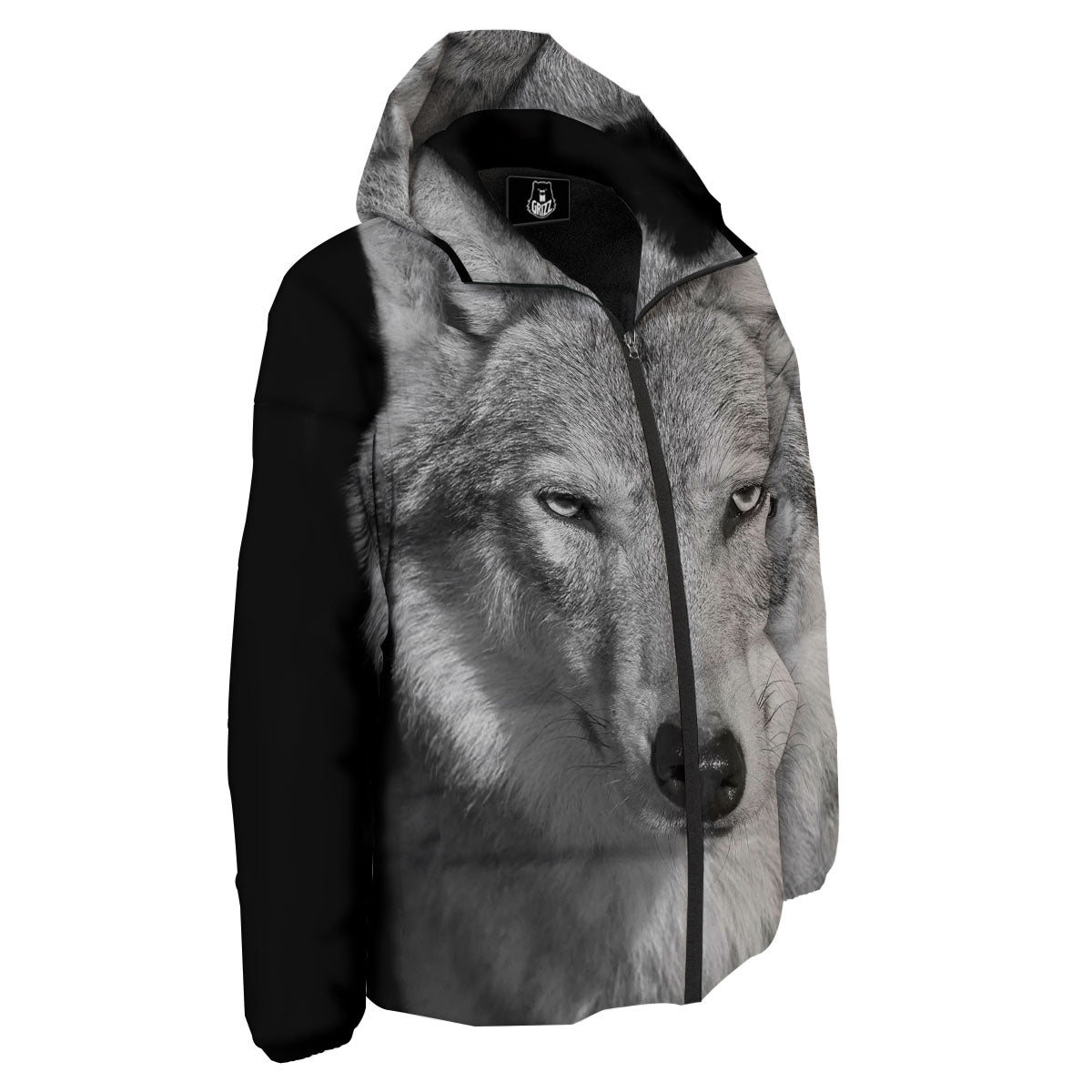 Wolf Monochrome Print Down Jacket-grizzshop