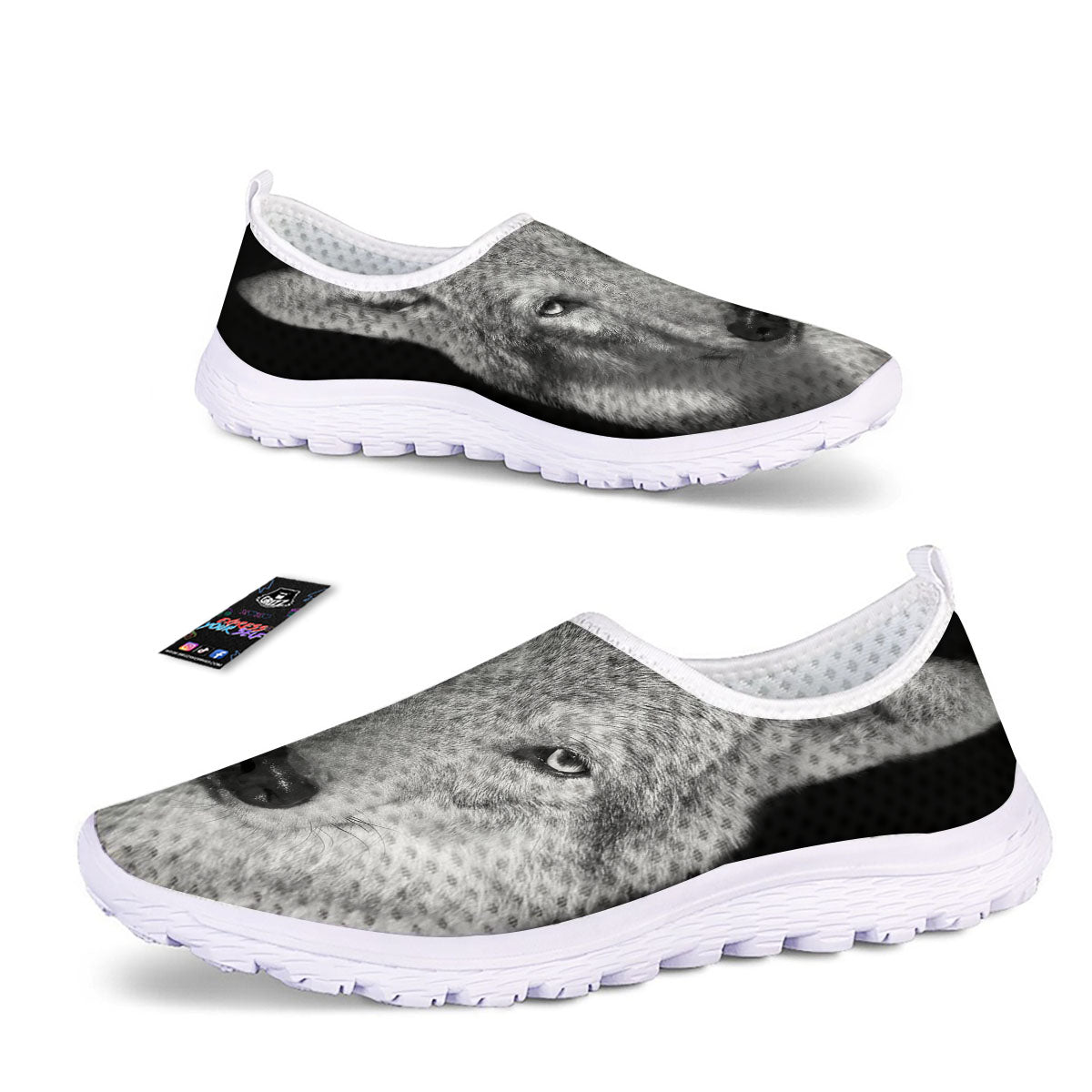 Wolf Monochrome Print Nurse Shoes-grizzshop