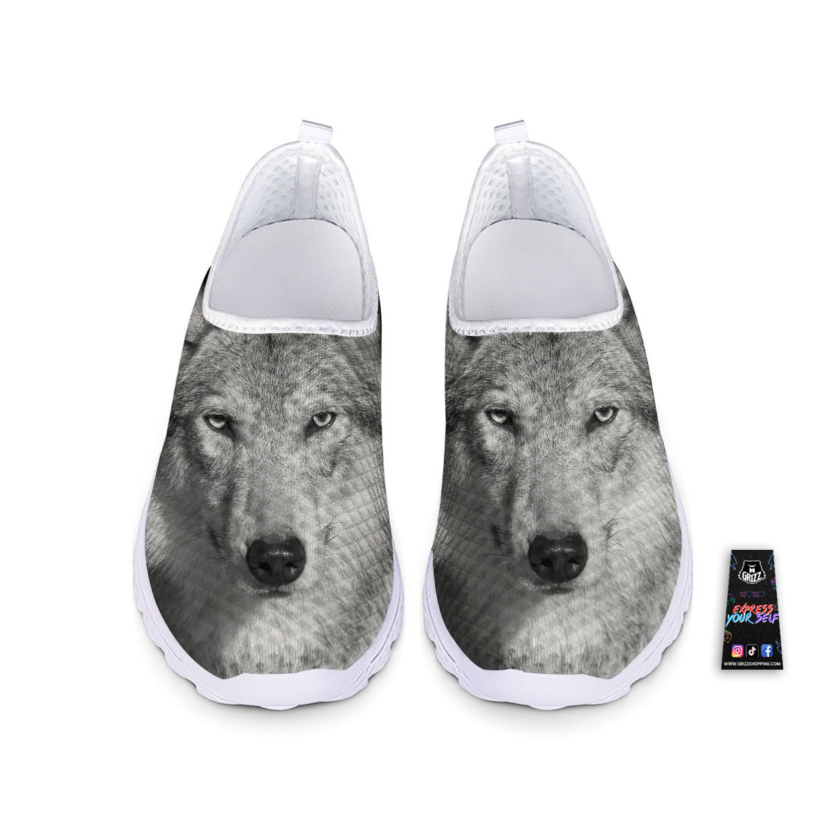Wolf Monochrome Print Nurse Shoes-grizzshop