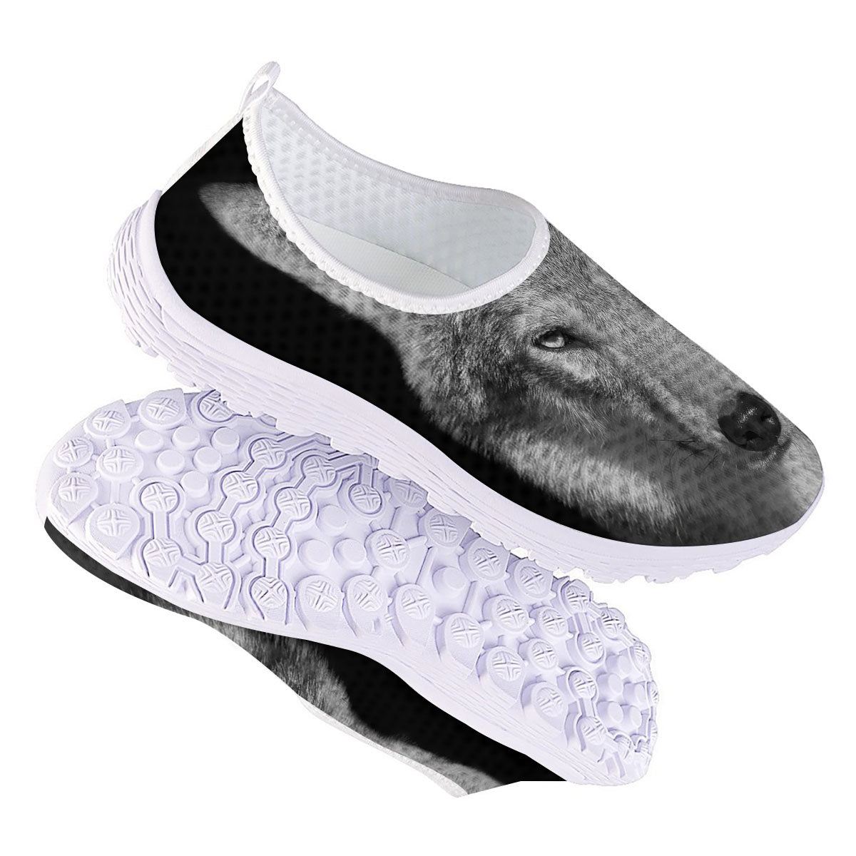 Wolf Monochrome Print Nurse Shoes-grizzshop
