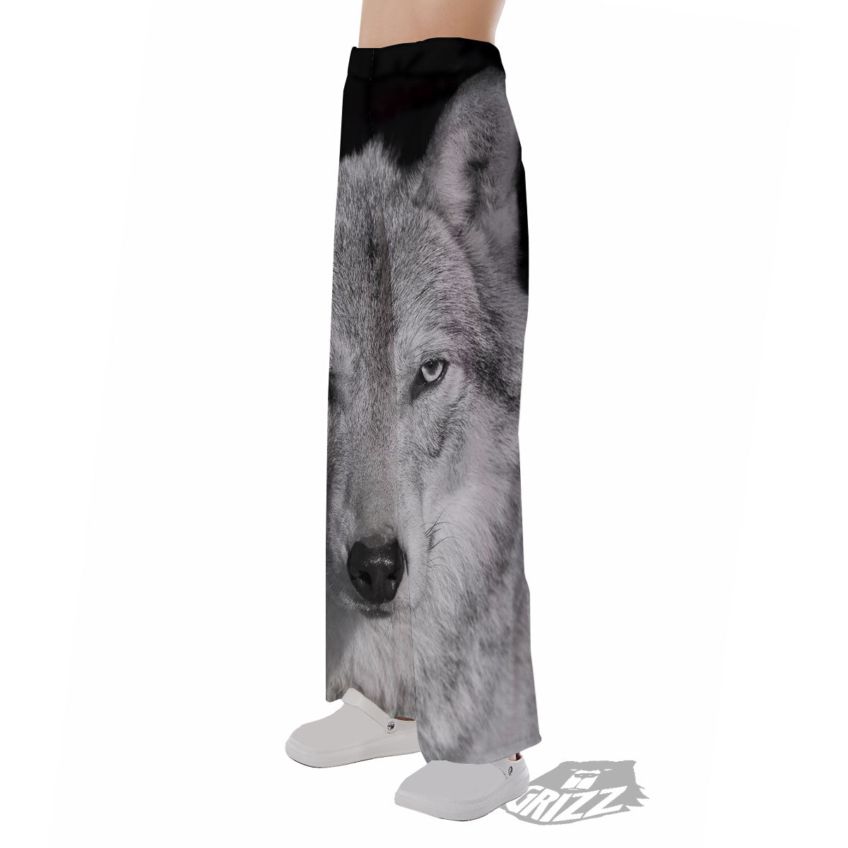 Wolf Monochrome Print Pajama Pants-grizzshop