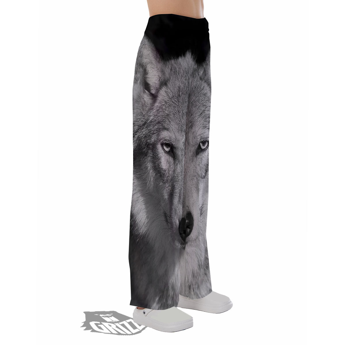 Wolf Monochrome Print Pajama Pants-grizzshop