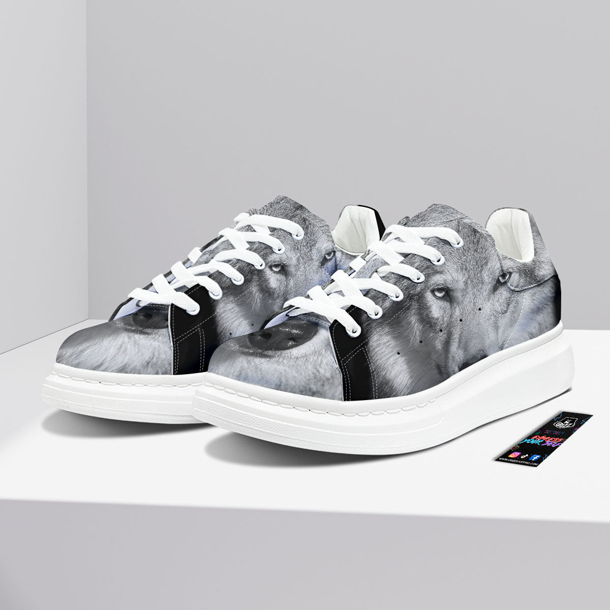 Wolf Monochrome Print Platform Shoes-grizzshop