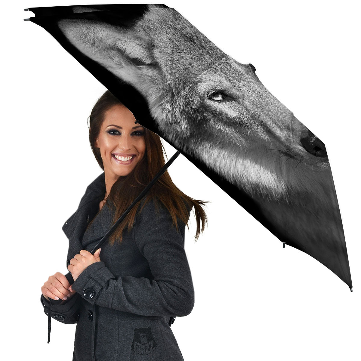 Wolf Monochrome Print Umbrella-grizzshop