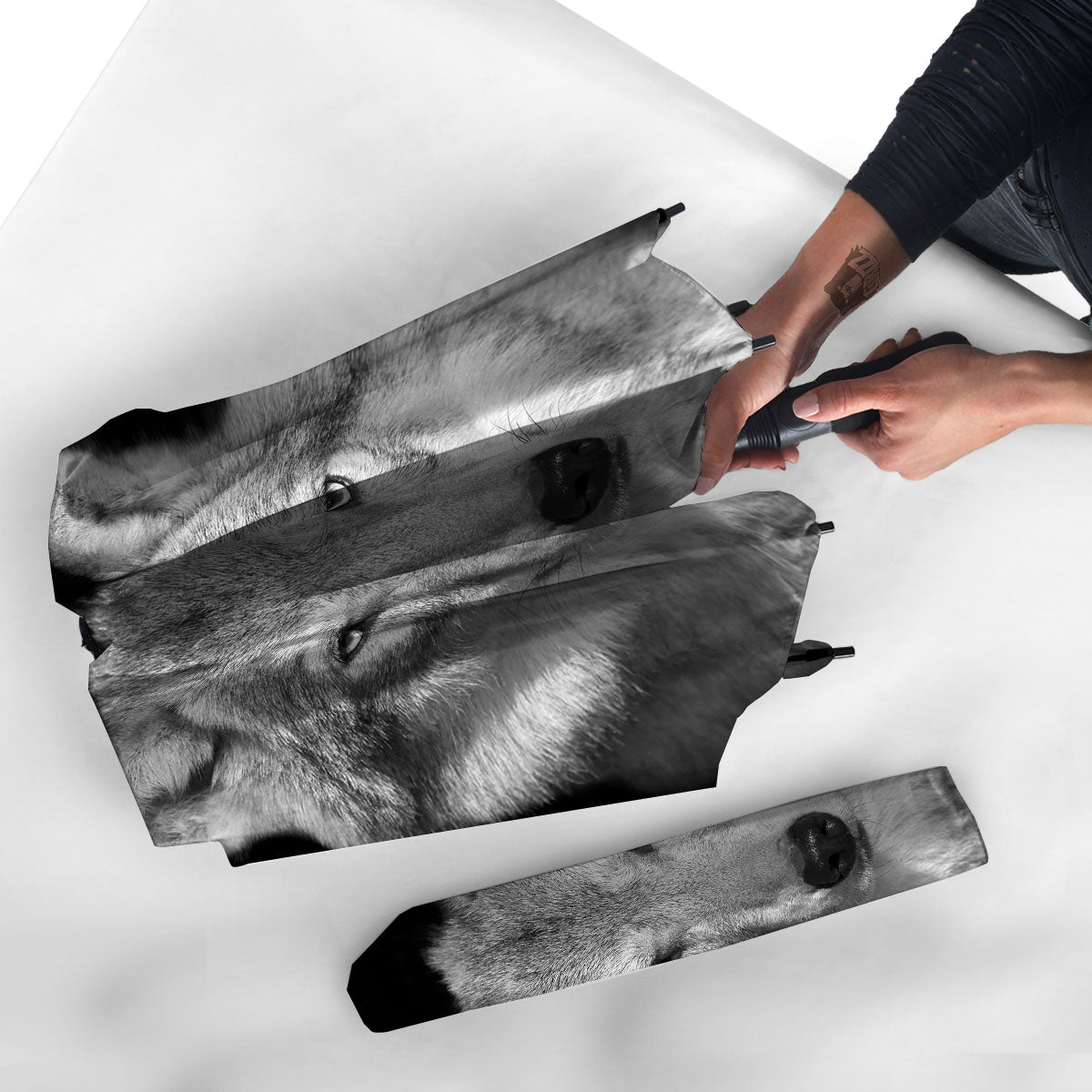 Wolf Monochrome Print Umbrella-grizzshop
