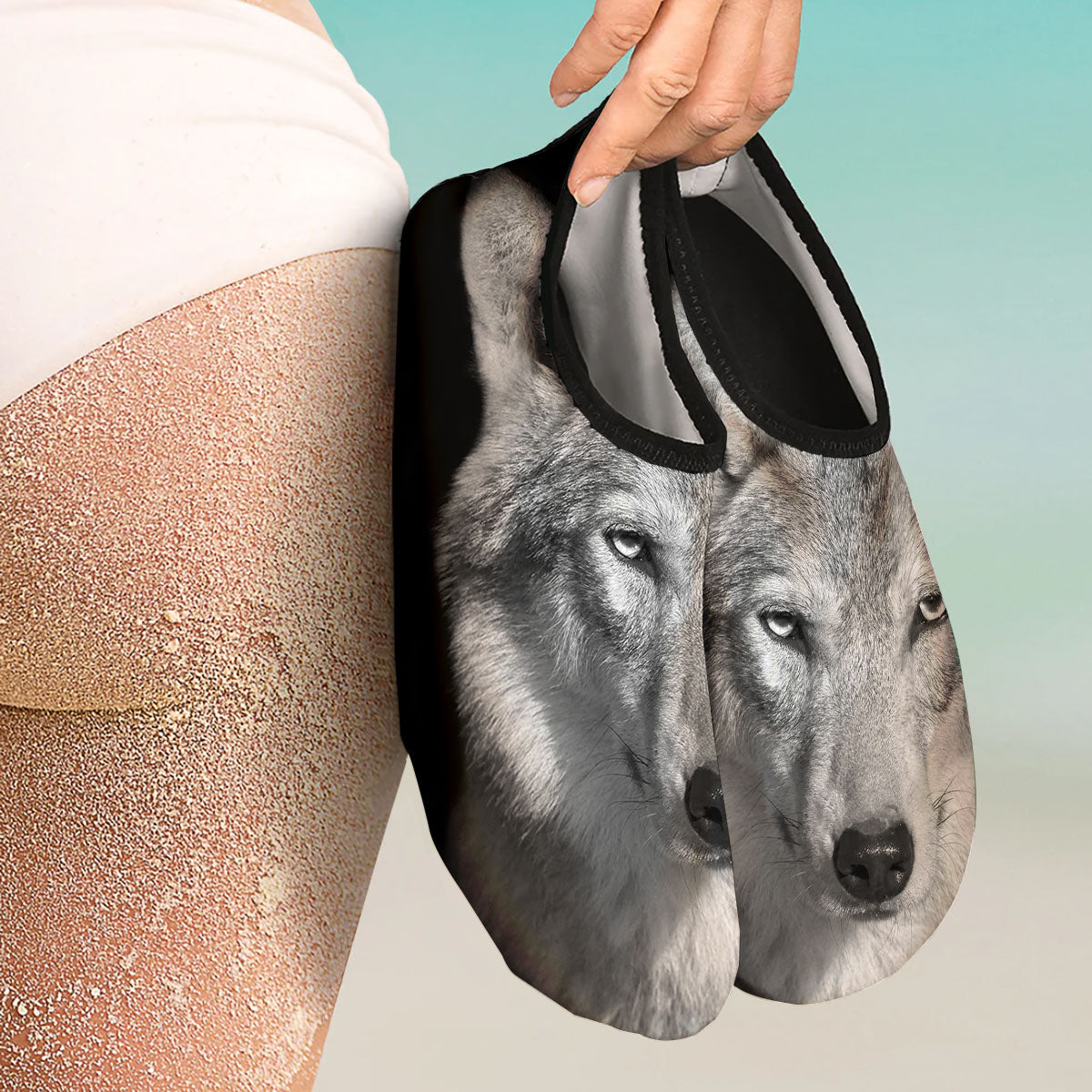 Wolf Monochrome Print Water Shoes-grizzshop