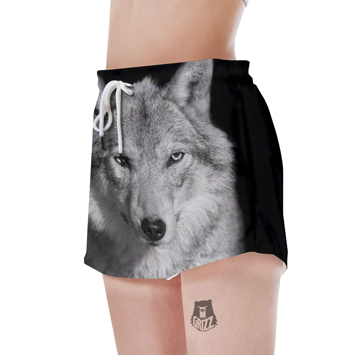 Wolf Monochrome Print Women's Shorts-grizzshop