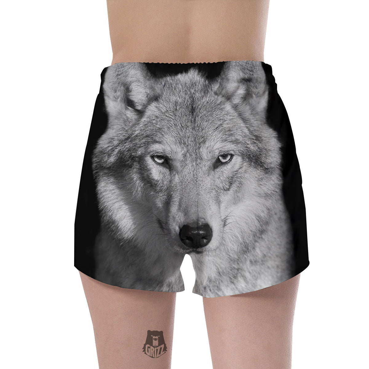 Wolf Monochrome Print Women's Shorts-grizzshop