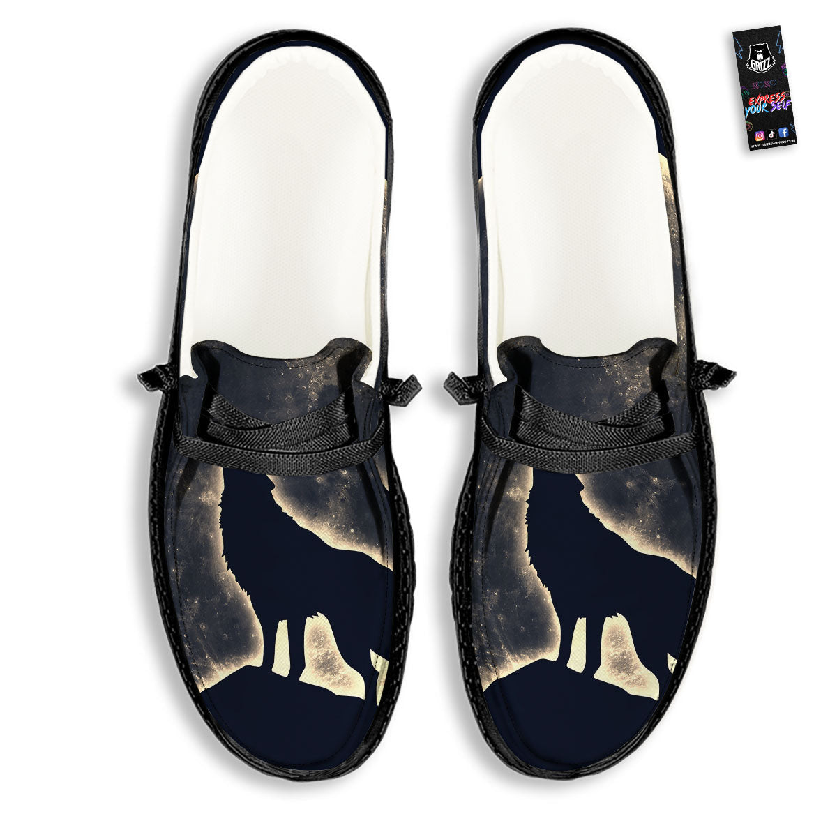 Wolf Moonlight Print Black Loafers-grizzshop