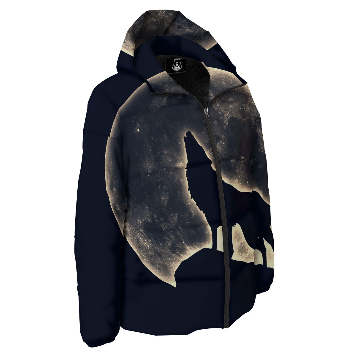 Wolf Moonlight Print Down Jacket-grizzshop