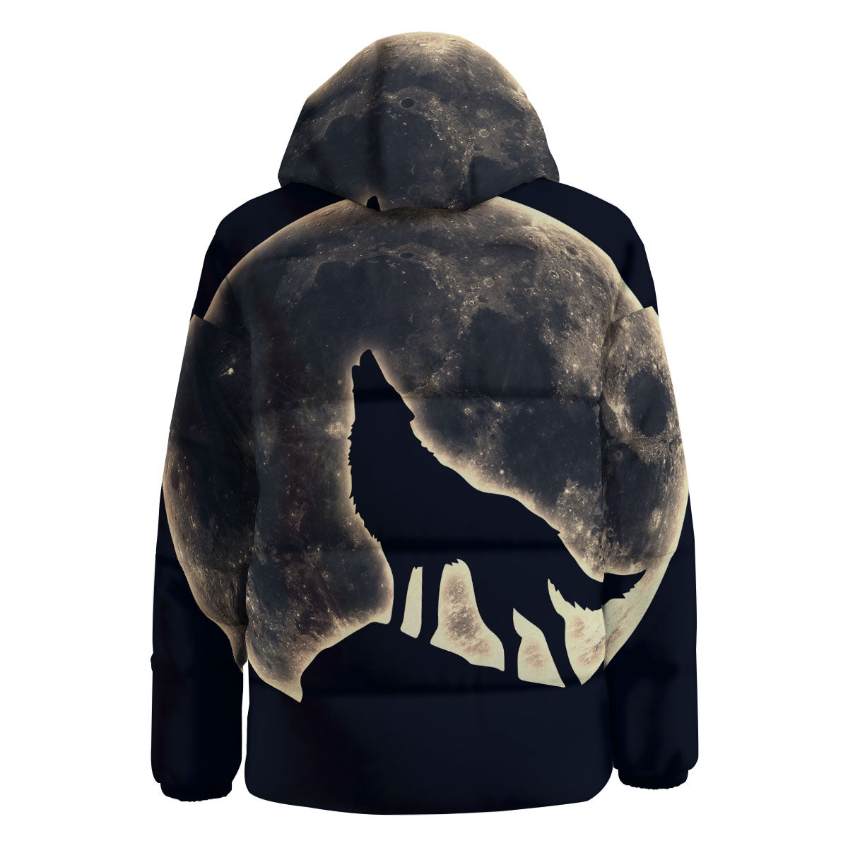 Wolf Moonlight Print Down Jacket-grizzshop