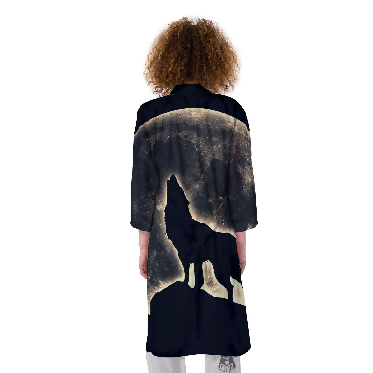 Wolf Moonlight Print Kimono-grizzshop