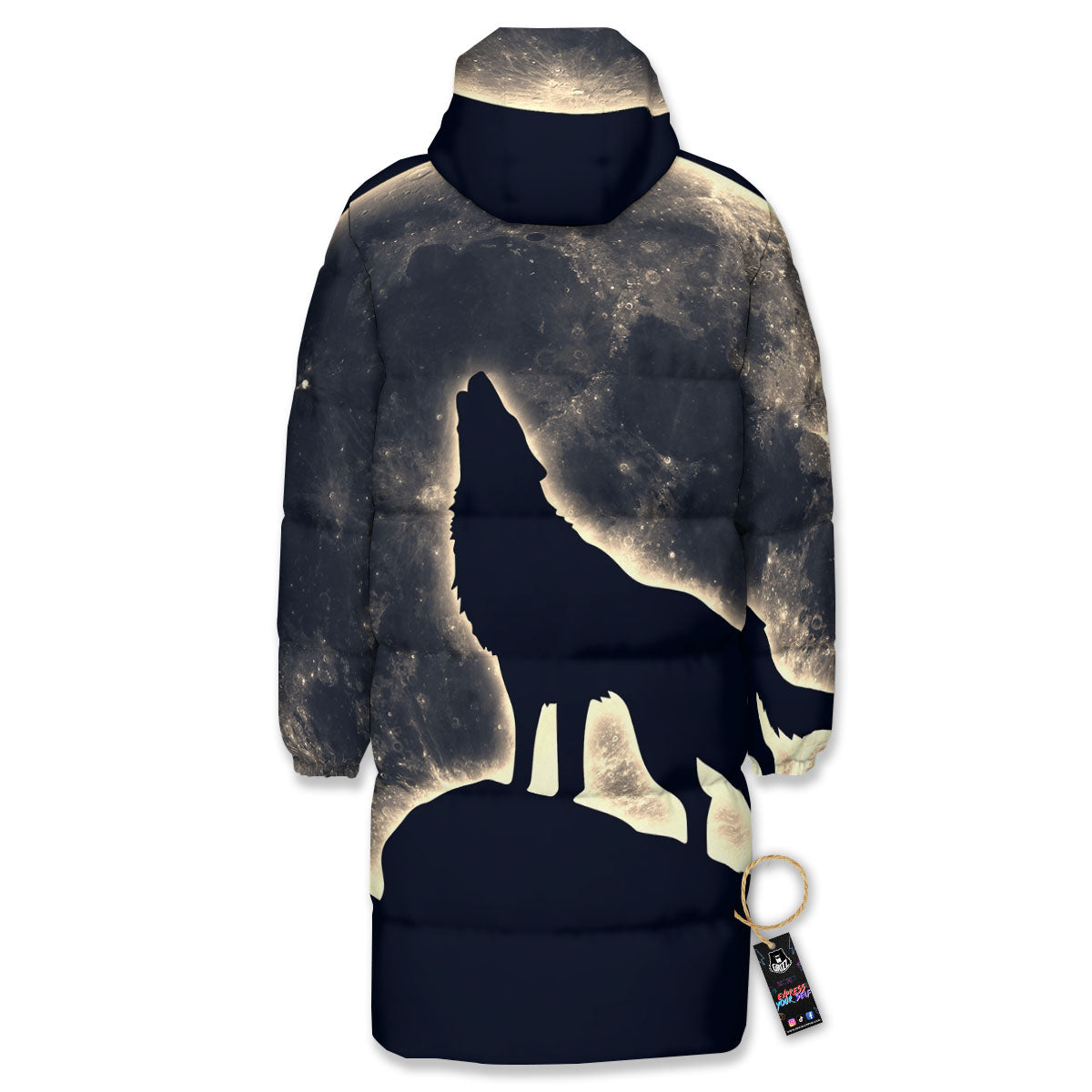 Wolf Moonlight Print Long Down Jacket-grizzshop