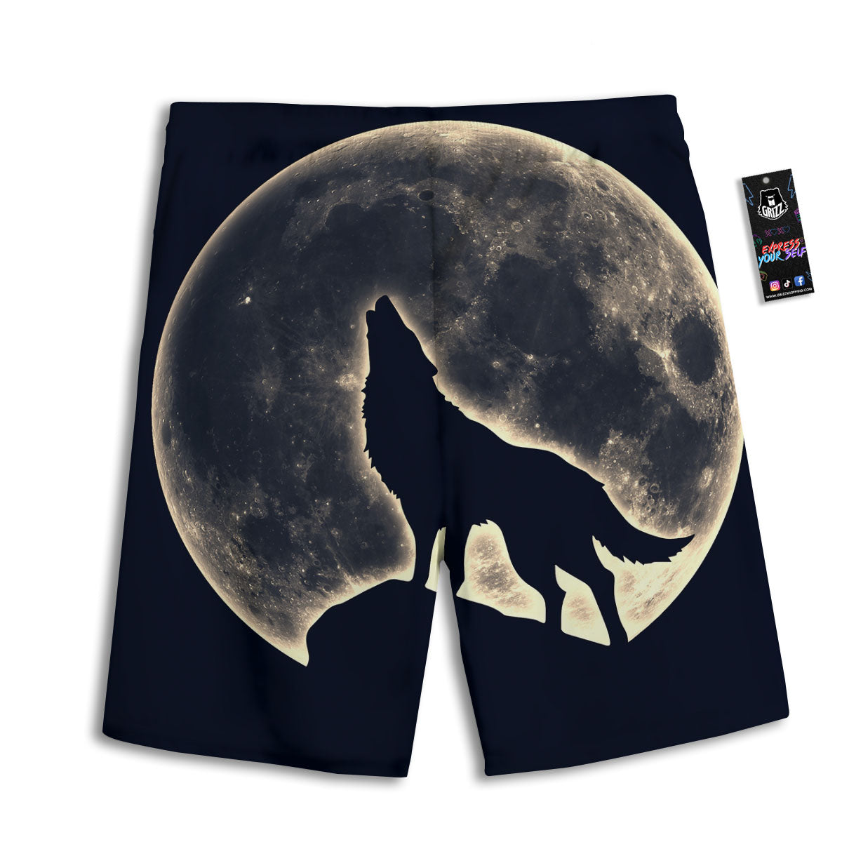 Wolf Moonlight Print Men's Athletic Shorts