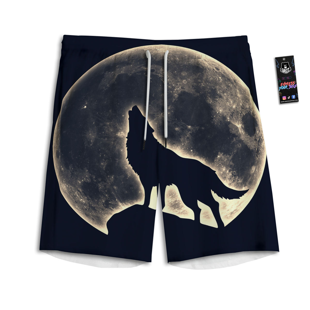 Wolf Moonlight Print Men's Athletic Shorts