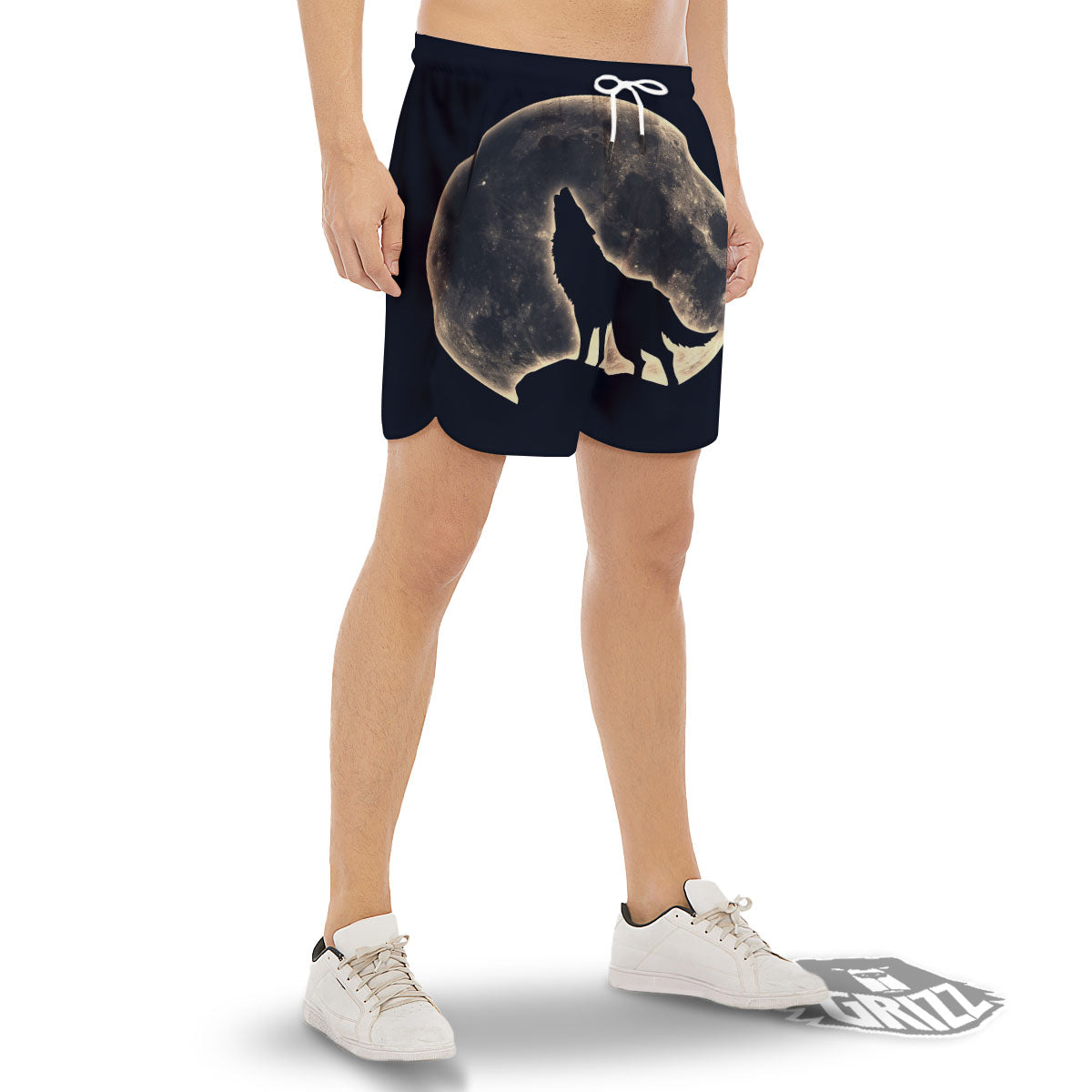 Wolf Moonlight Print Men's Gym Shorts-grizzshop