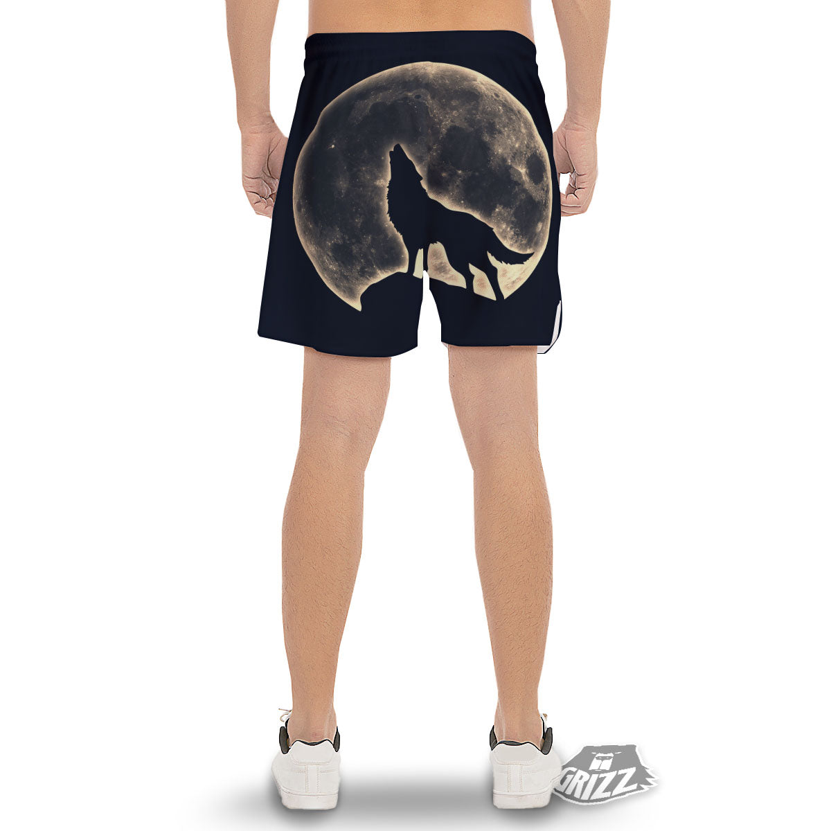 Wolf Moonlight Print Men's Gym Shorts-grizzshop