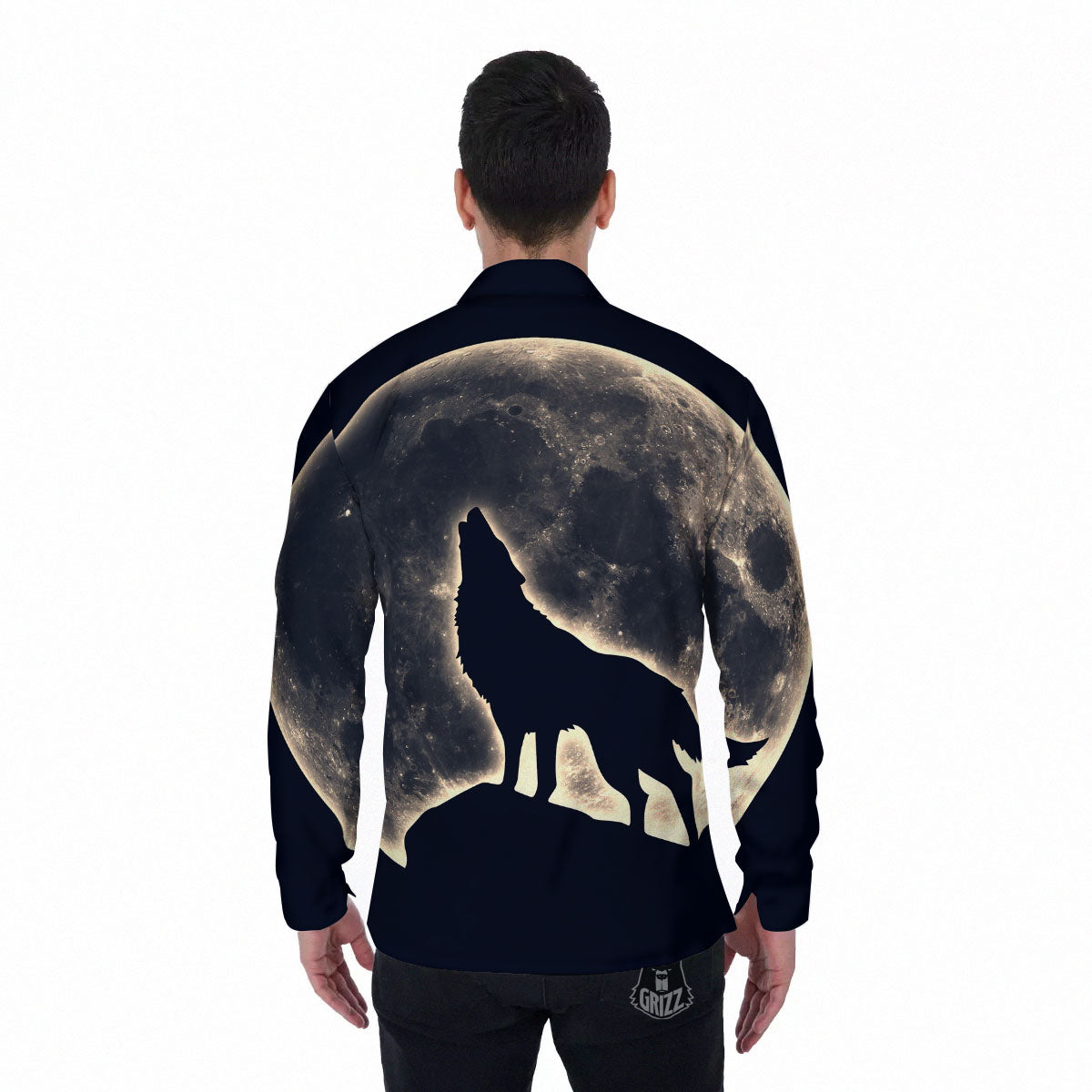 Wolf Moonlight Print Men's Long Sleeve Shirts-grizzshop