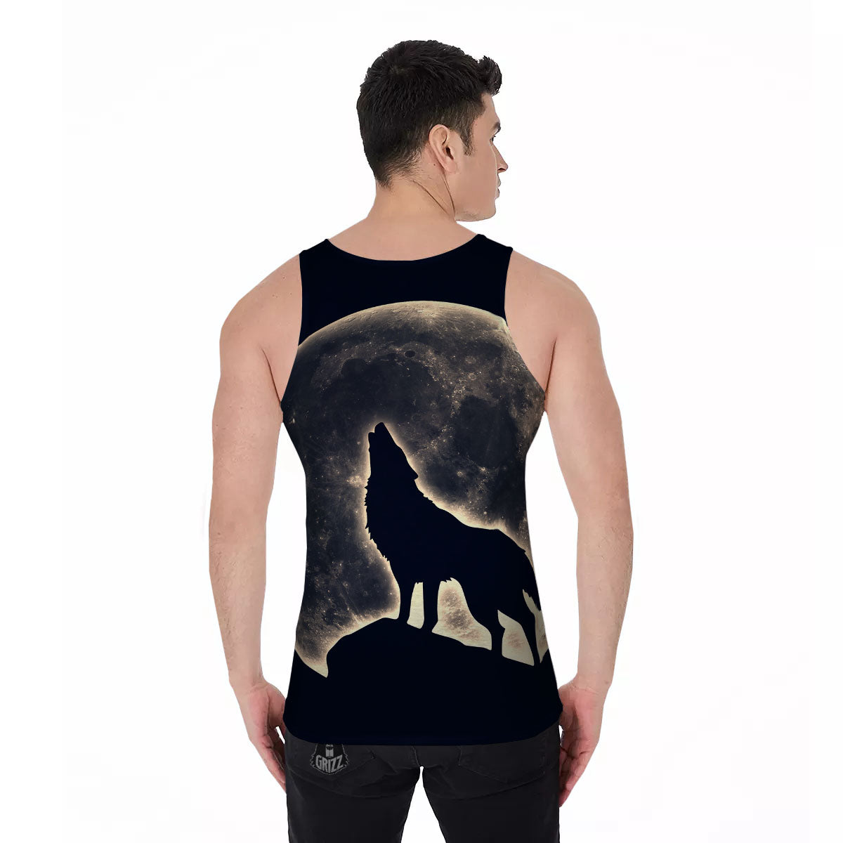 Wolf Moonlight Print Men's Tank Top-grizzshop