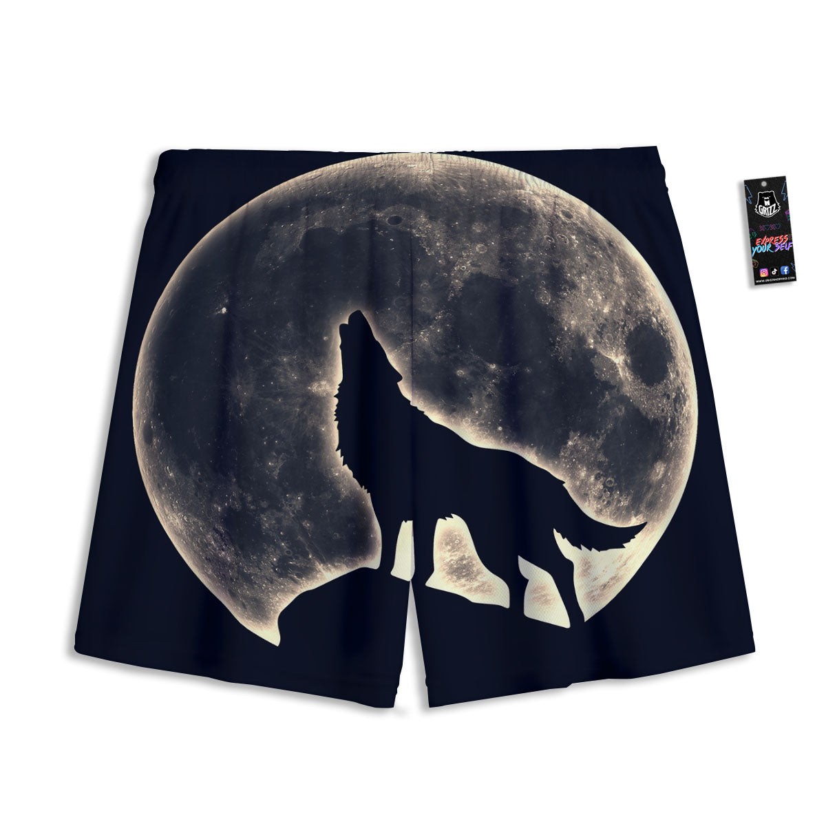 Wolf Moonlight Print Mesh Shorts-grizzshop