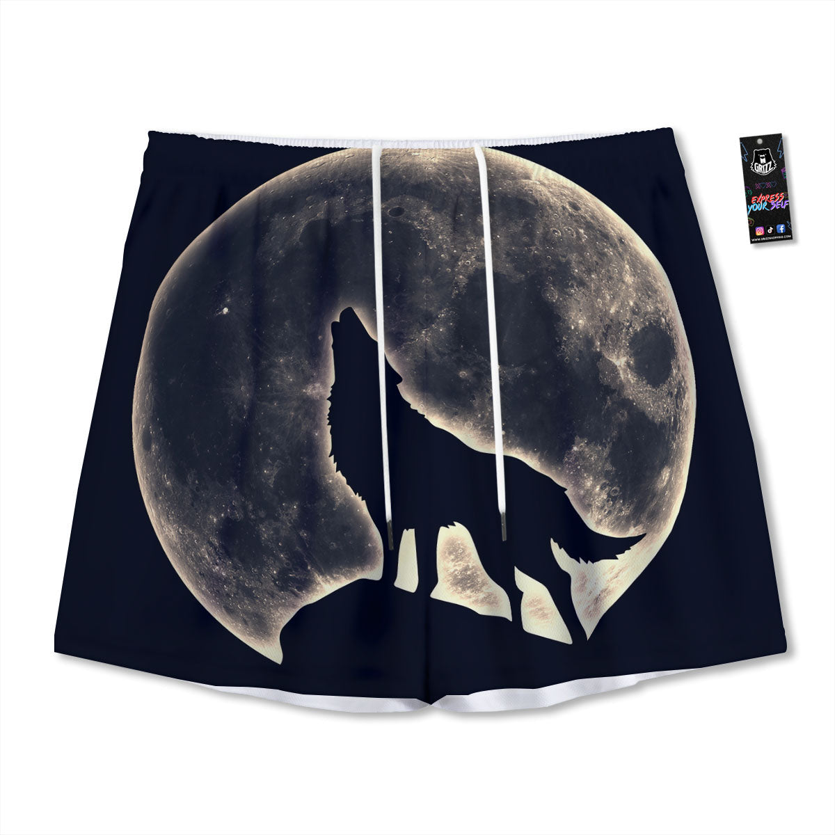 Wolf Moonlight Print Mesh Shorts-grizzshop