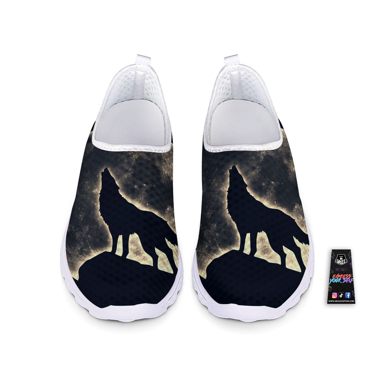 Wolf Moonlight Print Nurse Shoes-grizzshop