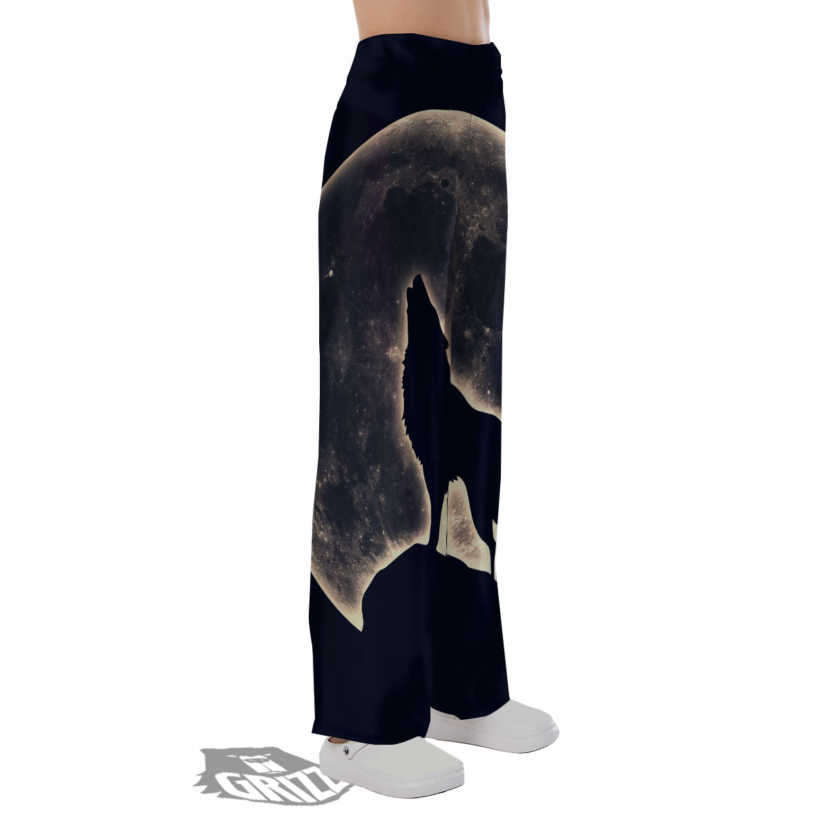 Wolf Moonlight Print Pajama Pants-grizzshop