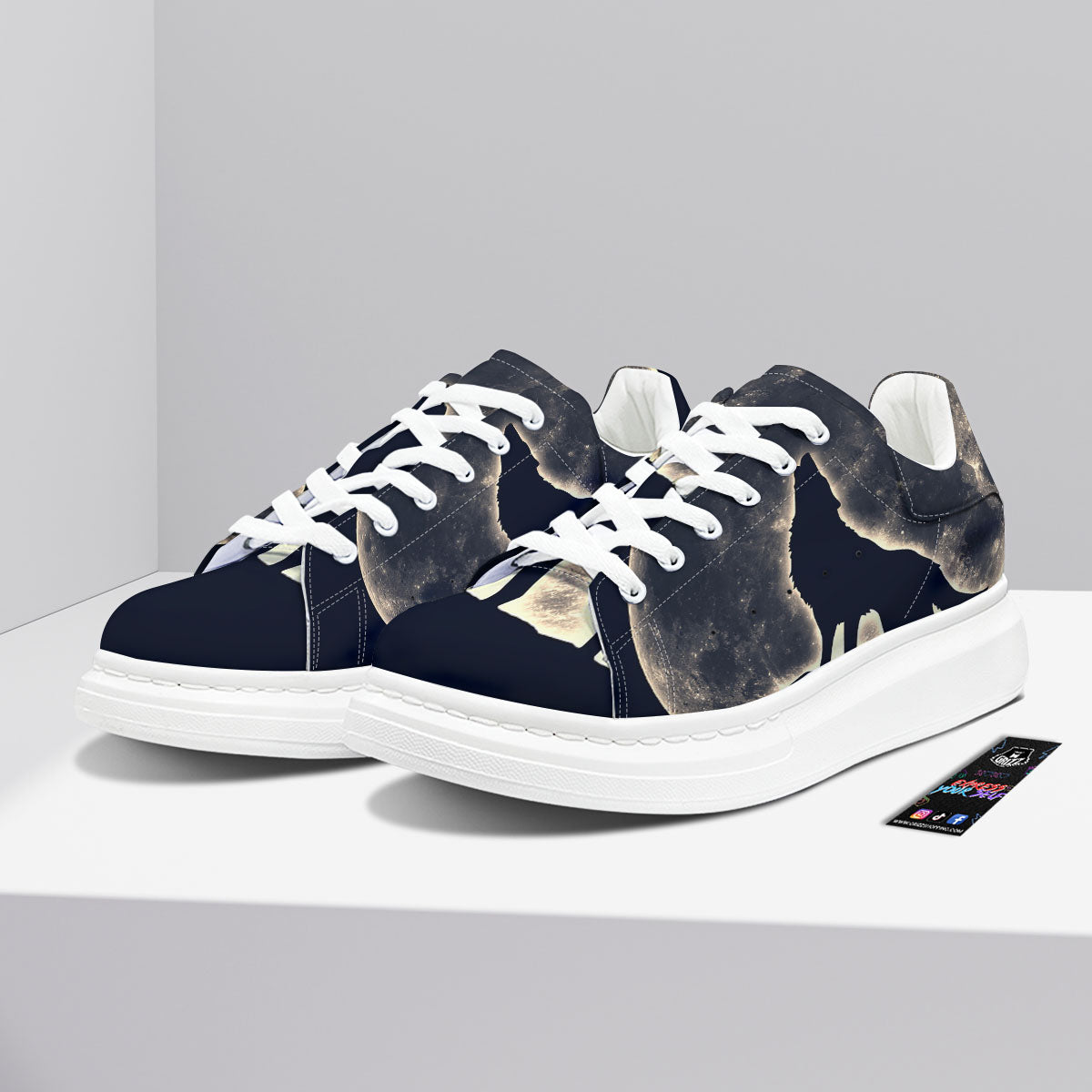 Wolf Moonlight Print Platform Shoes-grizzshop