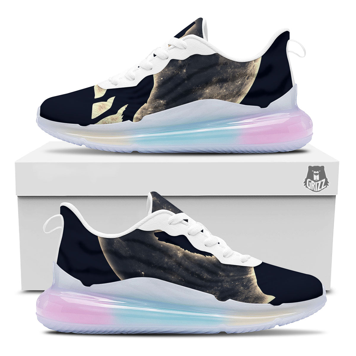 Wolf Moonlight Print Running Sneakers-grizzshop