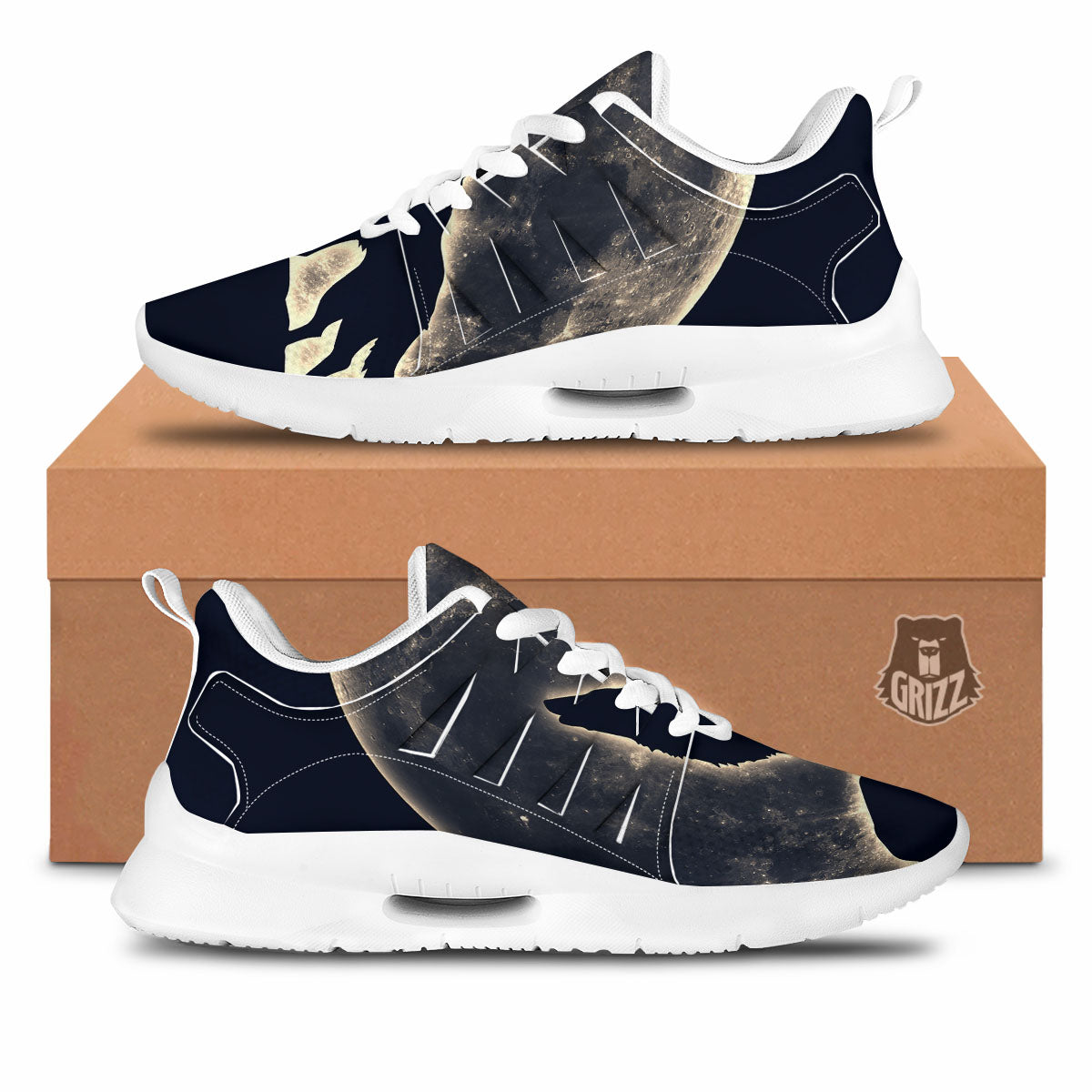 Wolf Moonlight Print Tennis Shoes-grizzshop