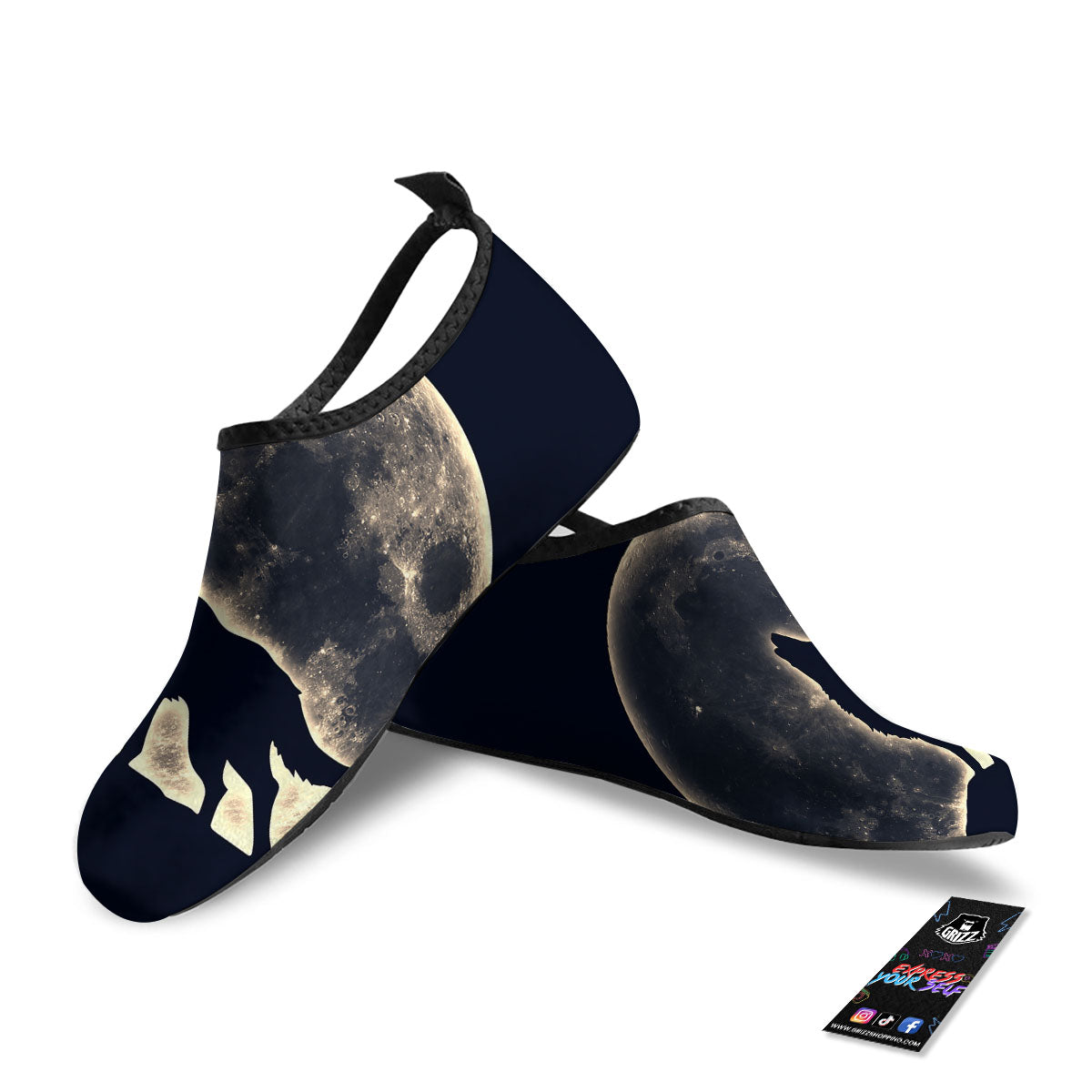 Wolf Moonlight Print Water Shoes-grizzshop