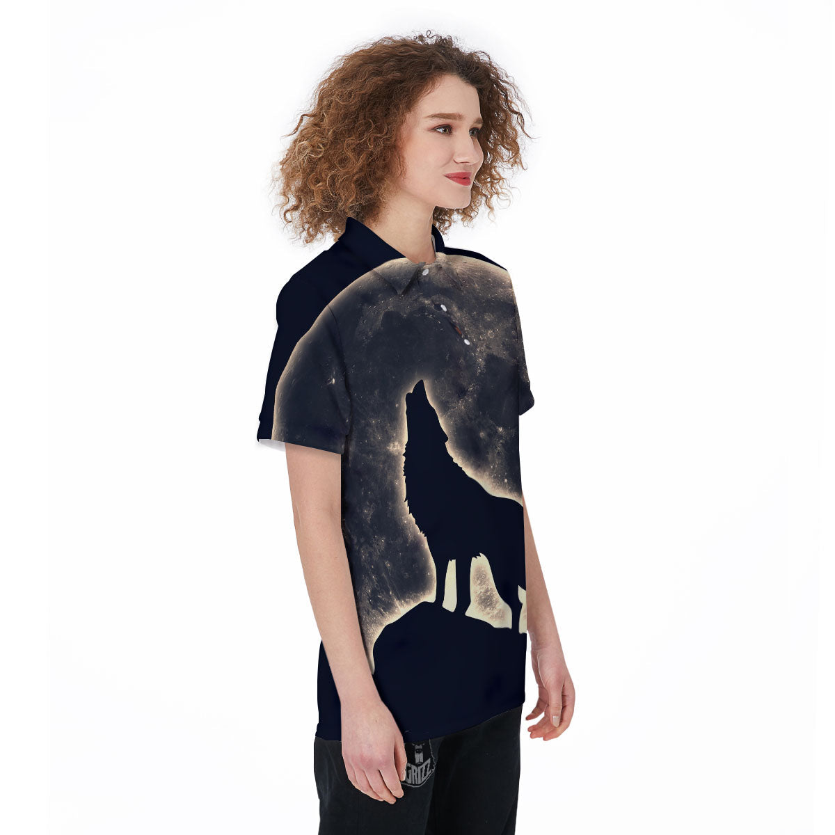 Wolf Moonlight Print Women's Golf Shirts-grizzshop
