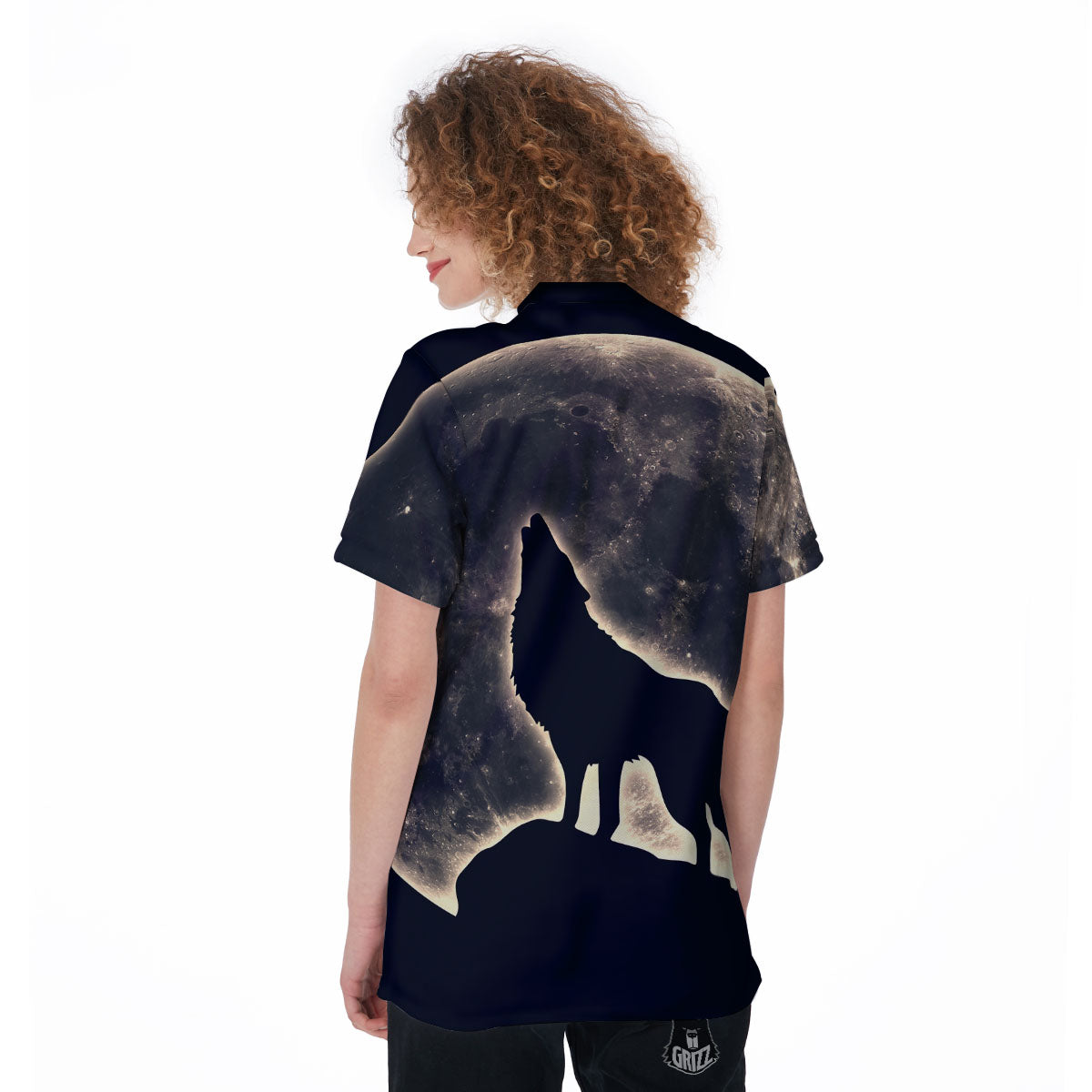 Wolf Moonlight Print Women's Golf Shirts-grizzshop