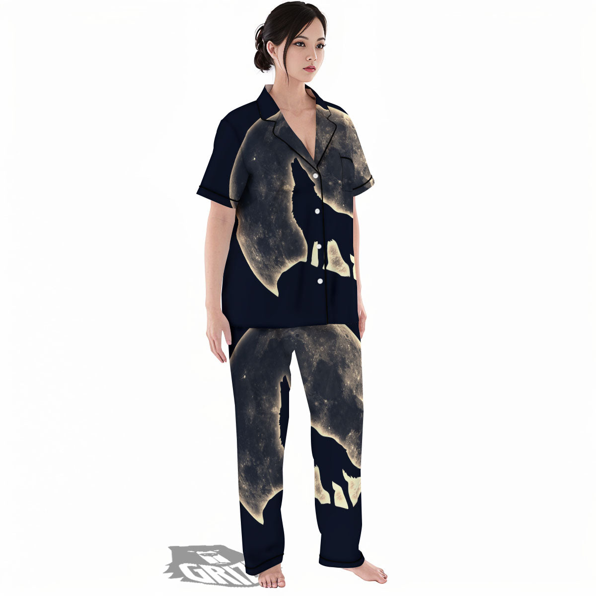 Wolf Moonlight Print Women's Pajamas Set-grizzshop