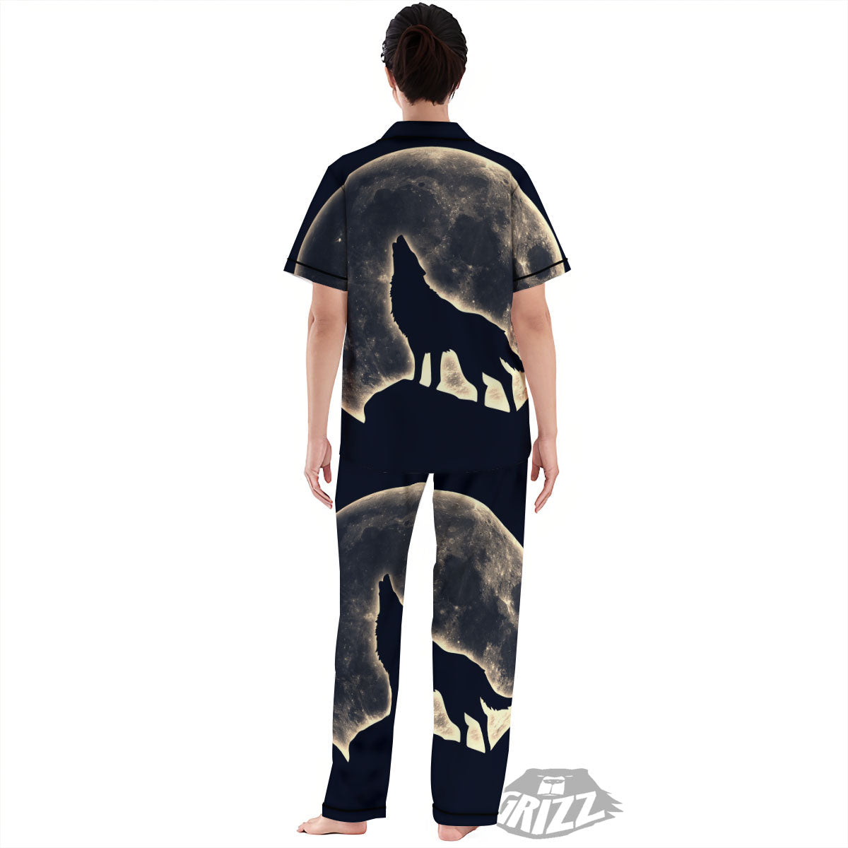 Wolf Moonlight Print Women's Pajamas Set-grizzshop