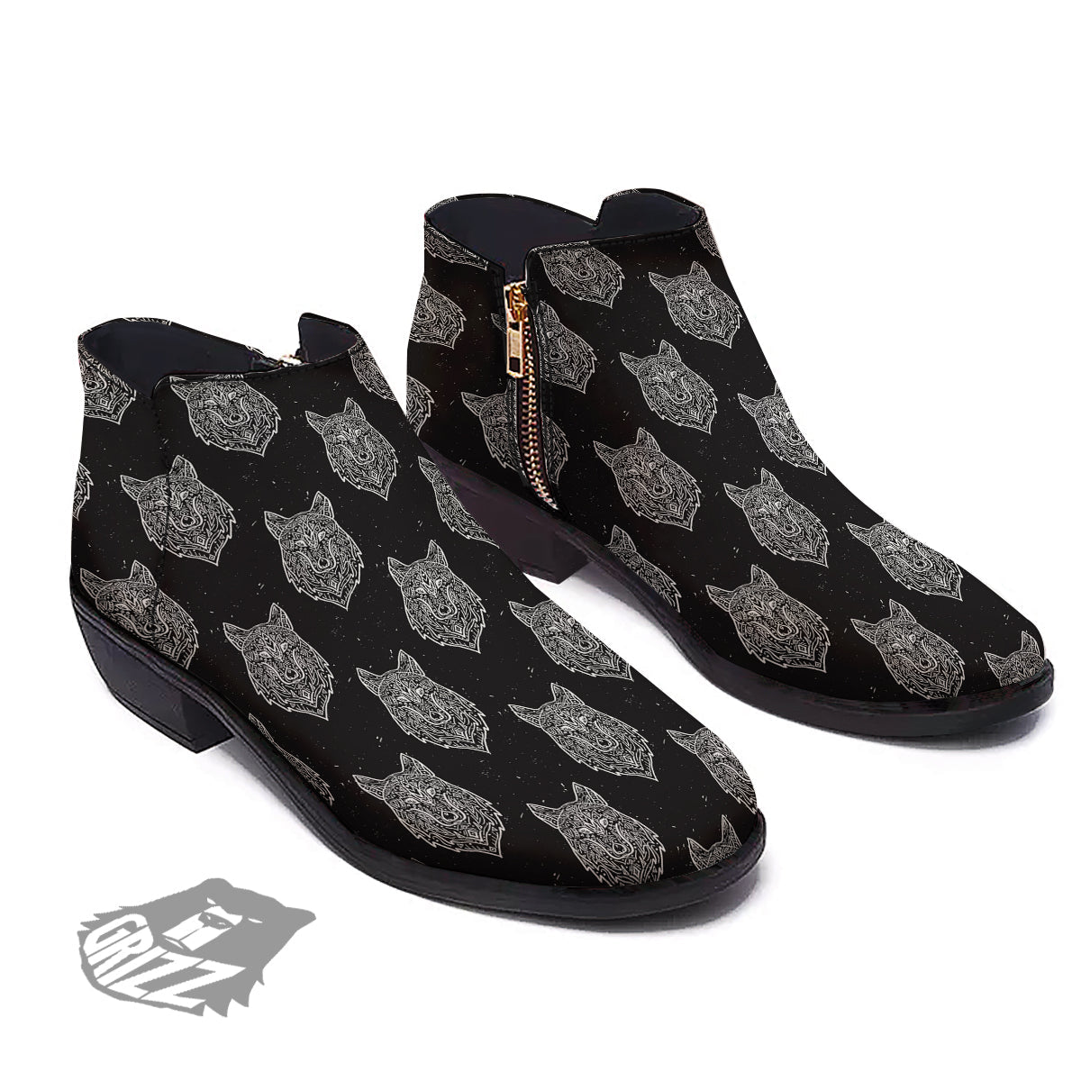Wolf Native Tribal Print Pattern Ankle Boots-grizzshop