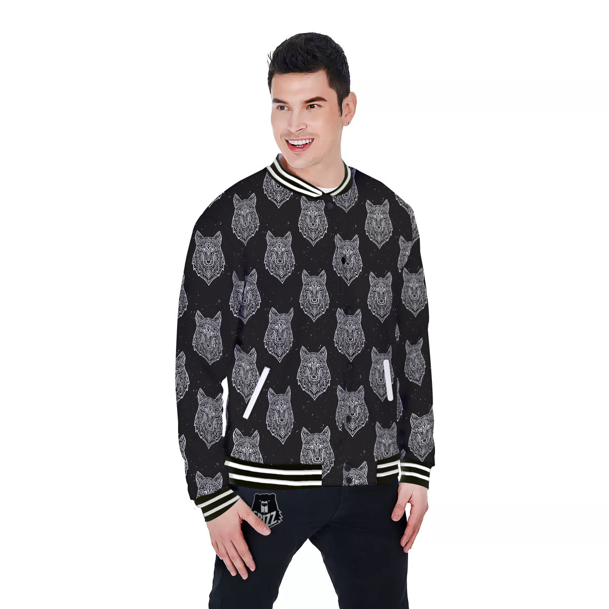 Wolf Native Tribal Print Pattern Baseball Jacket-grizzshop