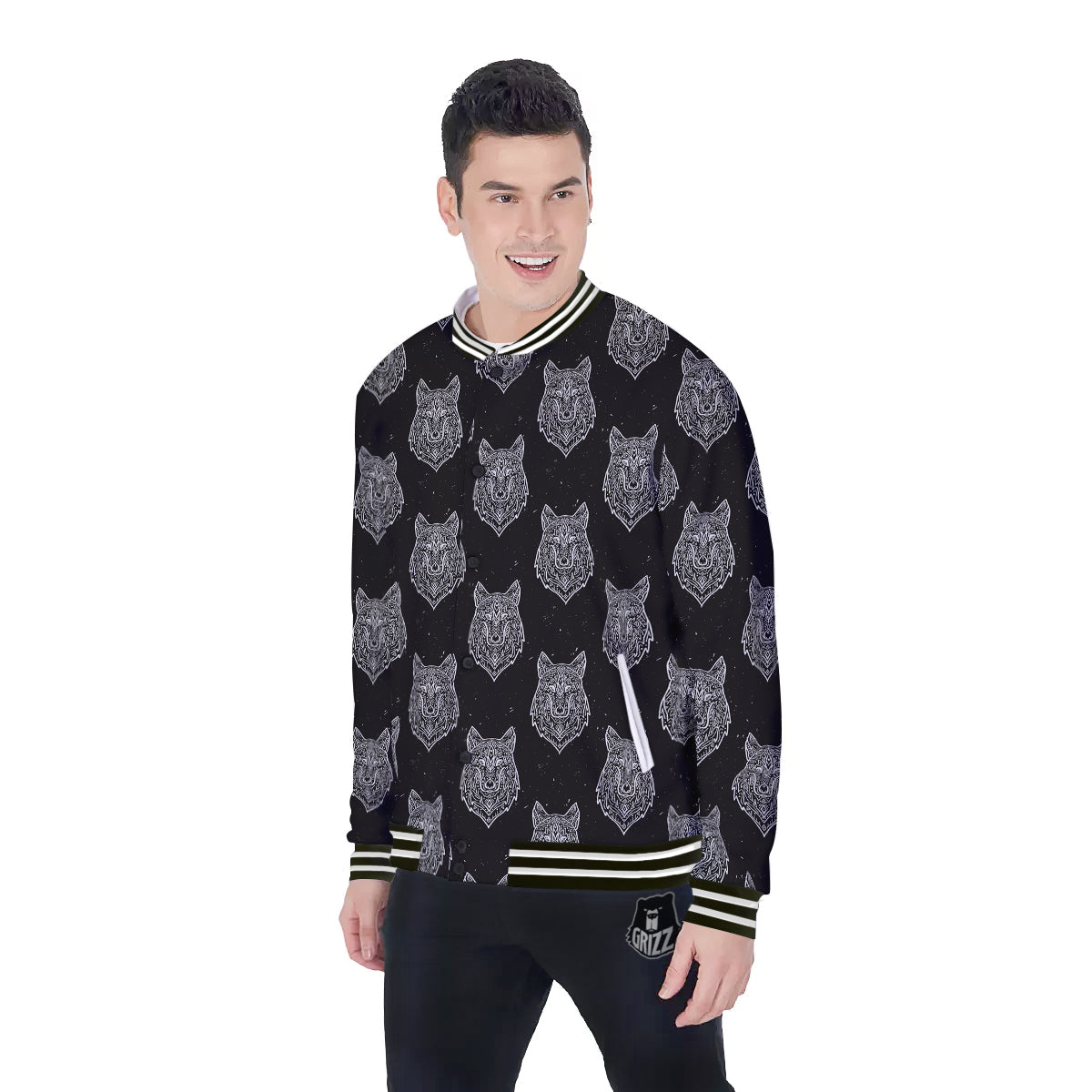 Wolf Native Tribal Print Pattern Baseball Jacket-grizzshop