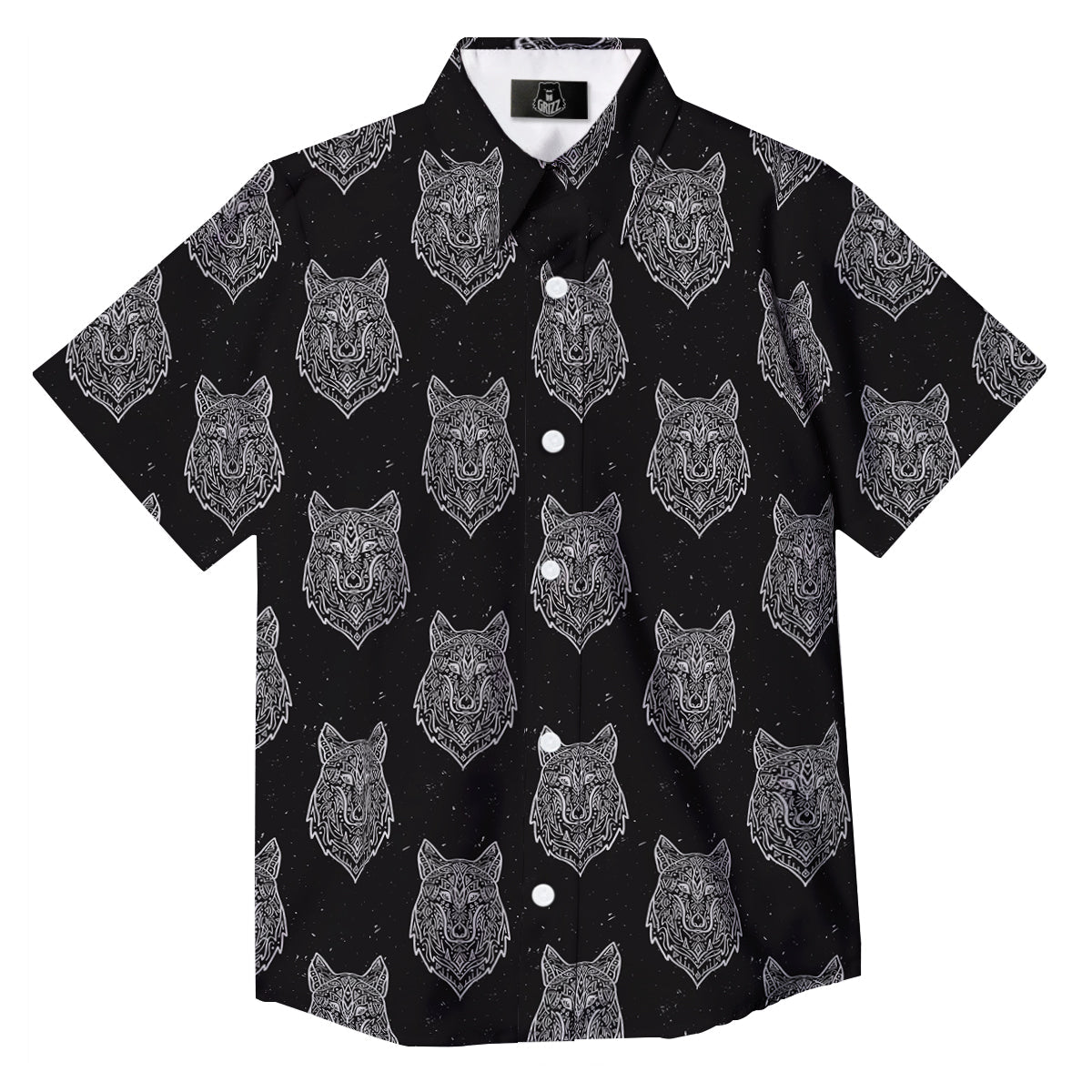 Wolf Native Tribal Print Pattern Button Up Shirt-grizzshop