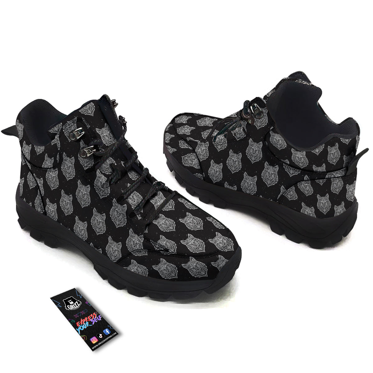 Wolf Native Tribal Print Pattern Hiking Shoes-grizzshop