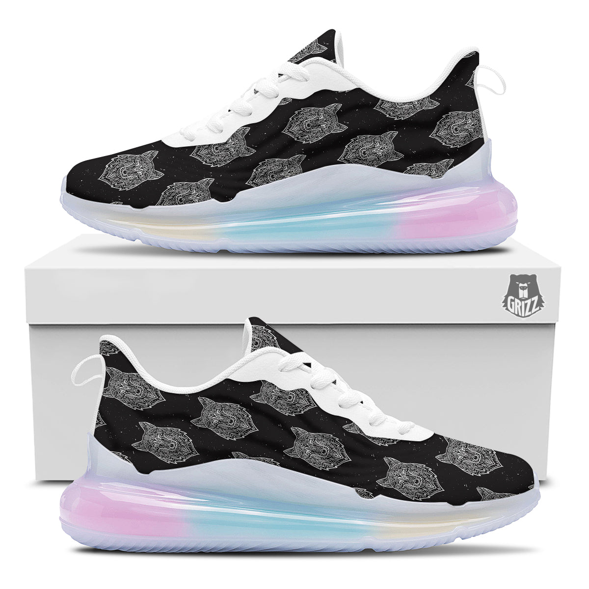 Wolf Native Tribal Print Pattern Running Sneakers-grizzshop