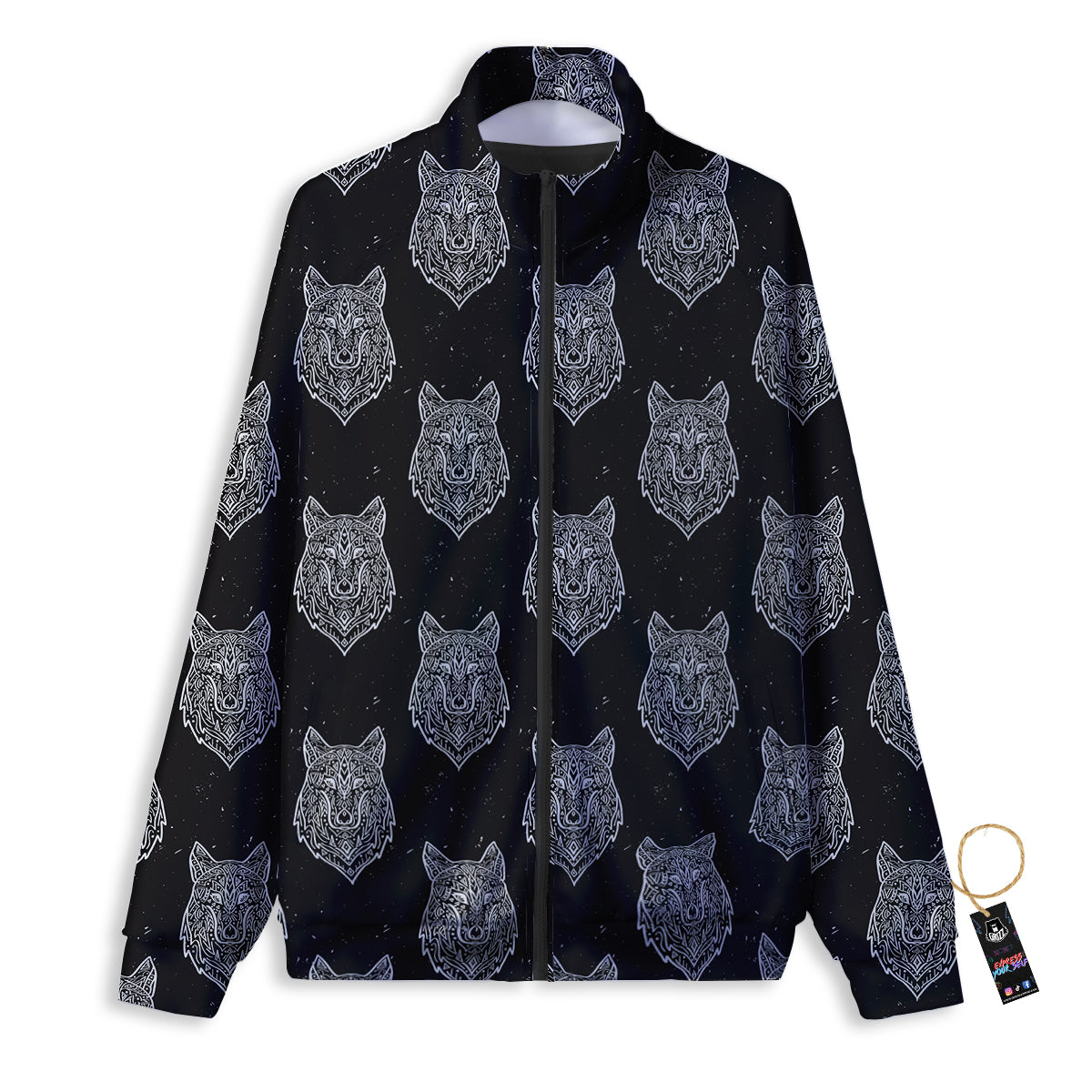 Wolf Native Tribal Print Pattern Track Jacket-grizzshop